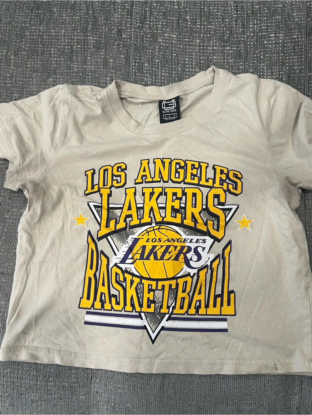 licensed Ultra Game x Urban Outfitters Los Angeles Lakers Cropped Baby Tee
